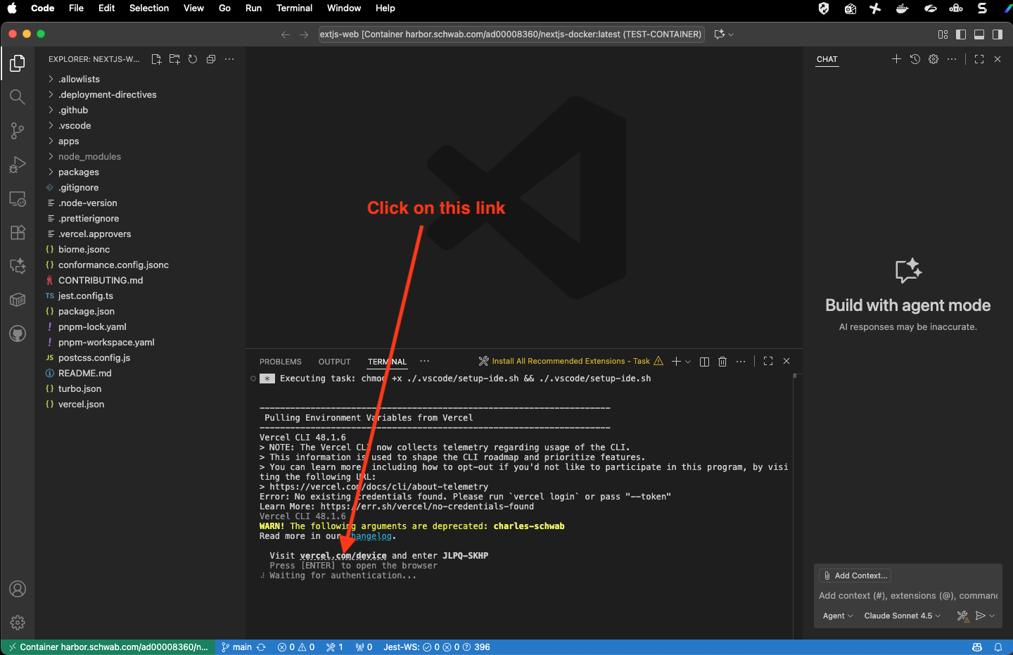Initial setup screen